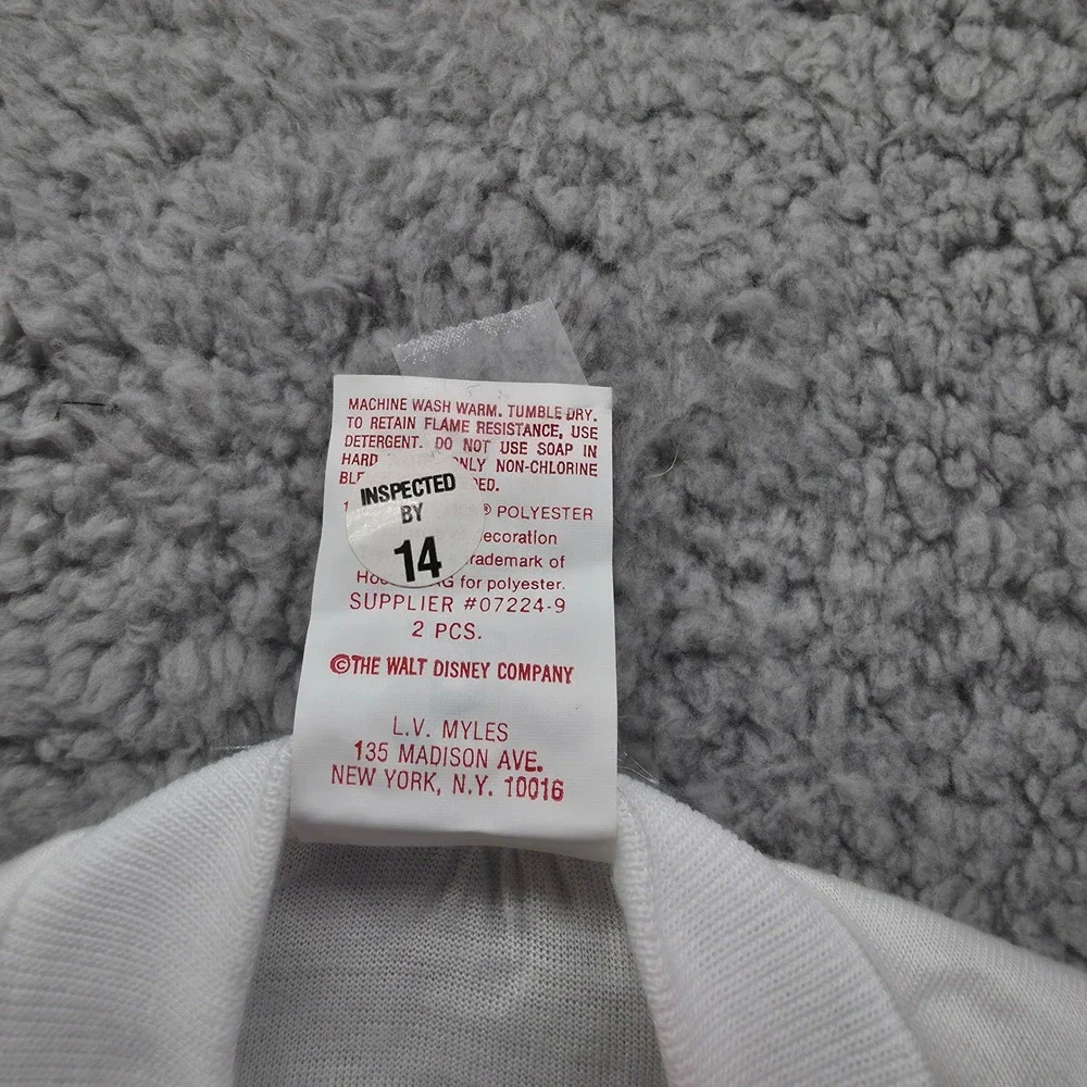 Vintage Disney Minnie Mouse Pajama Set Kids Size 12 White Red 2pc L.V. Myles USA